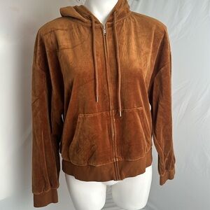 GAP bright brown velour slightly cropped full zip hoodie